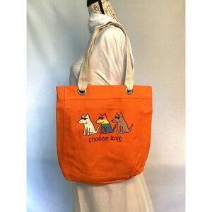 Choose Love Orange Canvas Tote Bag by Teddy the Dog NEW with Tags